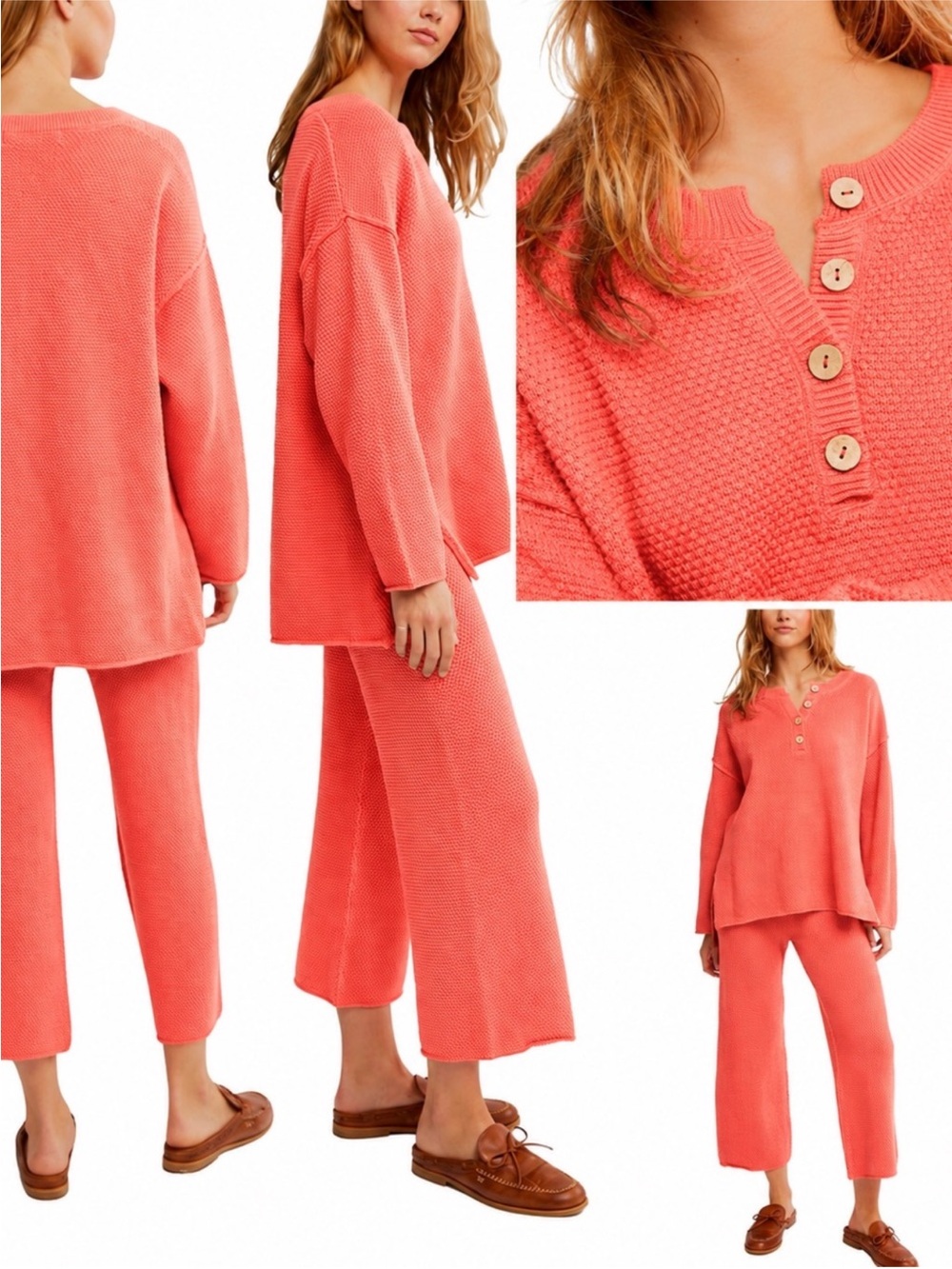 Free People Coral Pink Knit Hailee Set FP Beach